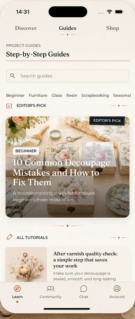 Step-by-step guide library in the app